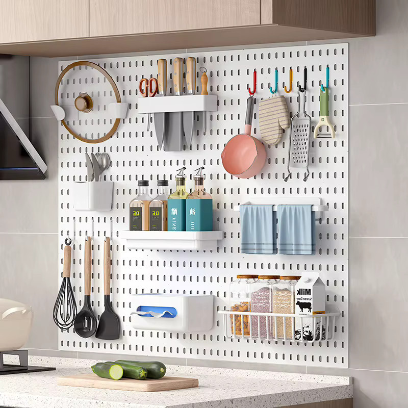 FLUQUOR Lochwand Organizer zur Wandmontage ohne Bohren, Modulares Aufbewahrungssystem aus Kunststoff, Farbe: Weiß - Bild 1