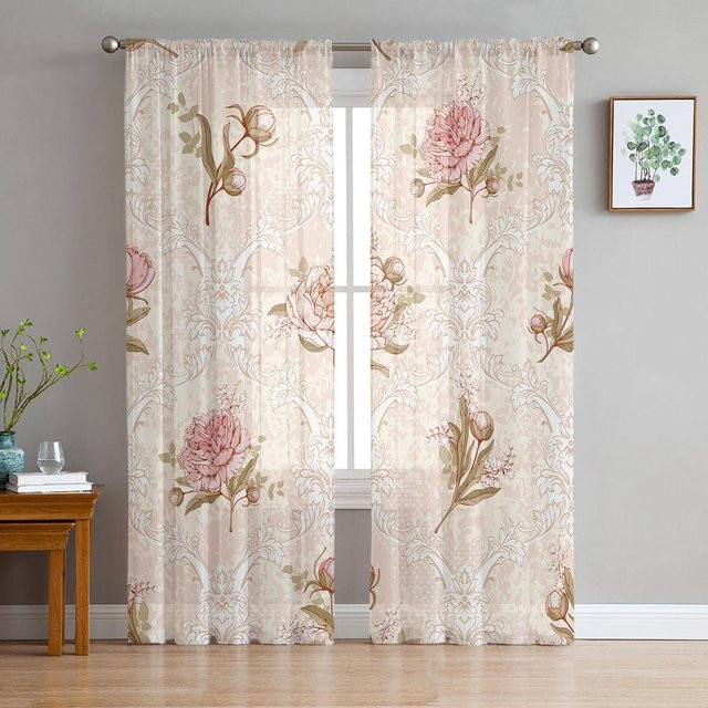 Super Six Transparente Chiffon Gardine mit Blumen- und Dahlien-Motiv in Weiß, B: 135 cm, H: 114 cm - Bild 1