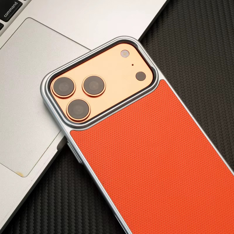 SUNWARD Stoßfeste Handyhülle mit Diamant-Textur und Metallrahmen für iPhone 13 14 15 16 17 Pro Max in Grün und Orange - Bild 2