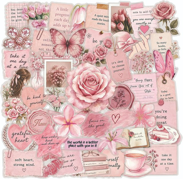50-teiliges Set Aufkleber, transparent, pink - Bild 1