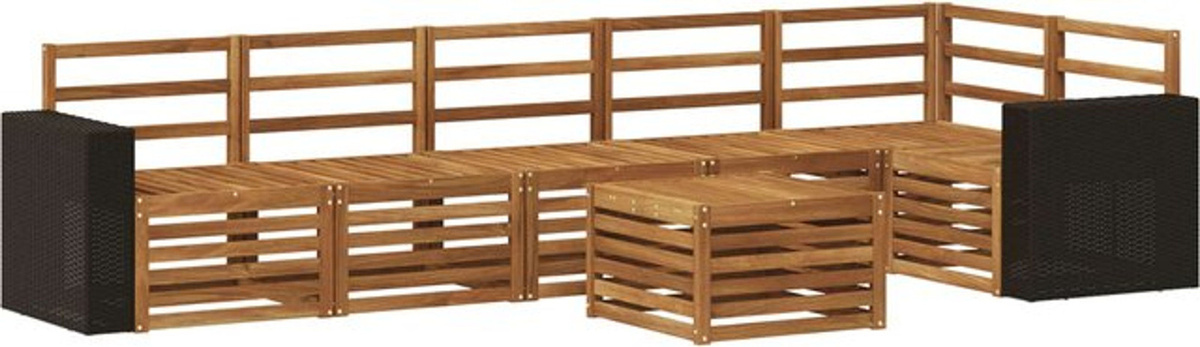 vidaXL Ecksofa Set 7-teilig aus Massivholz Akazie in Natur und Braun, modern und wendbar - Bild 1