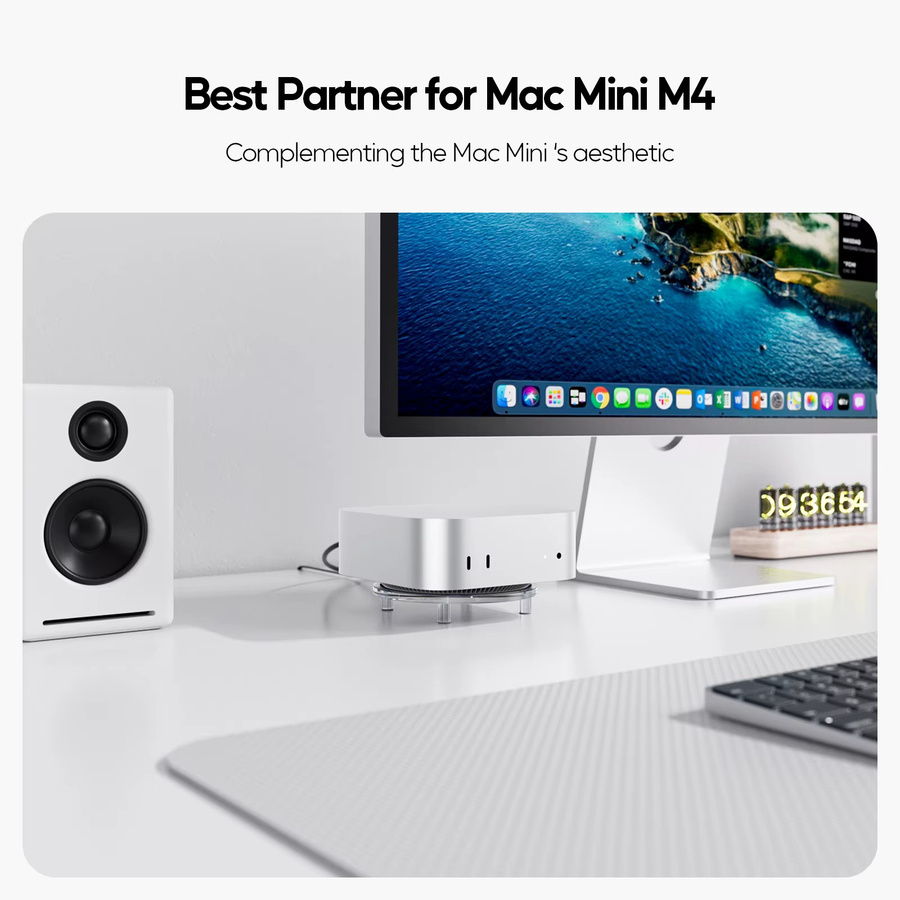 PULWTOP Transparenter Acryl-Schreibtischständer für Mac Mini M4 und M4 Pro 2024 mit rutschfester Basis und Wärmeableitung - Bild 2