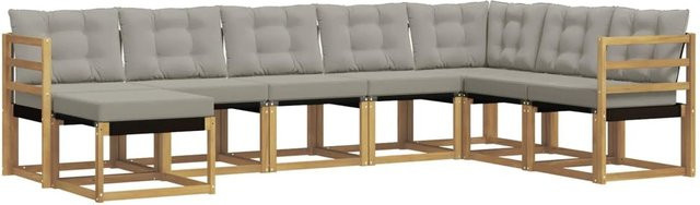vidaXL Outdoor-Sofagarnitur 8-teilig aus Akazienholz mit Textilene und Kissen in Weiß-Hellgrau - Bild 1