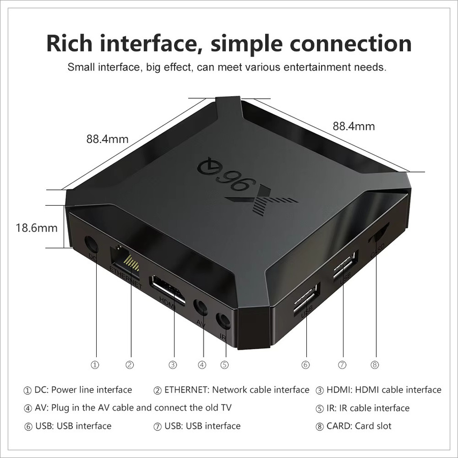 X96q Smart-TV-Box mit Android 10.0, Allwinner H313 Quad Core, 2GB RAM, 16GB ROM, 4K UHD, HDR10 und WiFi, Schwarz - Bild 3