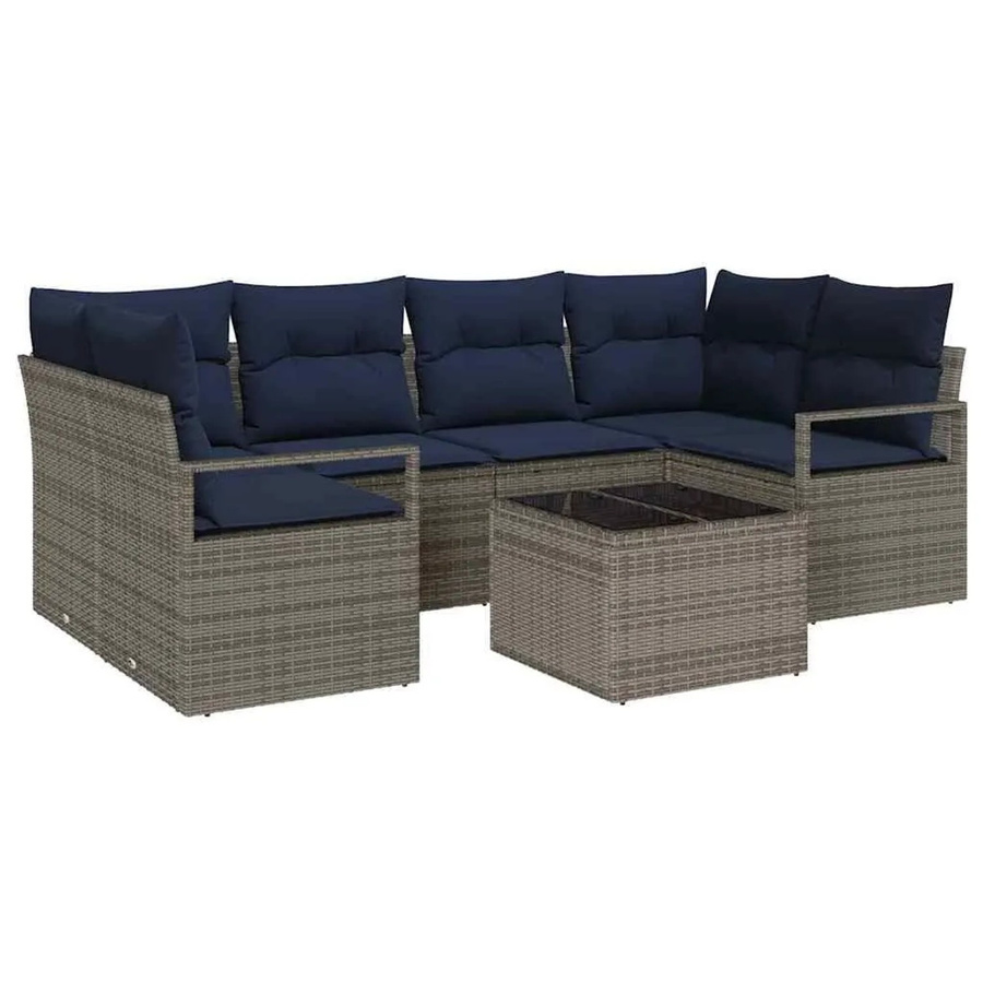 vidaXL Sofa Set aus Poly Rattan und Stahl in Grau und Blau mit 7-teiligem Set und Kissen - Bild 2