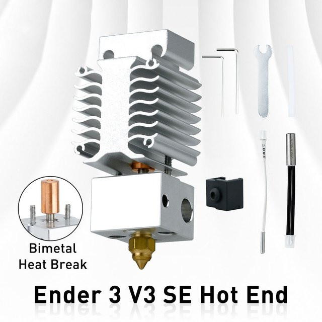 Sirol Hotend Kit für Ender 3 V3 SE mit bimetallischem Hals für Hochtemperatur-Druck, Silber - Bild 1