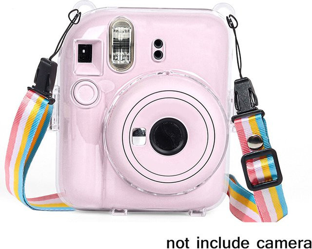 Glänzende Kristall-Kameratasche für Fujifilm Instax Mini 12, transparente Glitzer-Abdeckungstasche mit Riemen in Pink - Bild 1