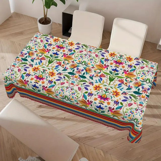Bunte Mexikanische Tischdecke mit Blumenvogel-Motiv von JMG Household Supplies, Rechteckig, Polyester, Mehrfarbig, B/B: 140 x 140 cm - Bild 1