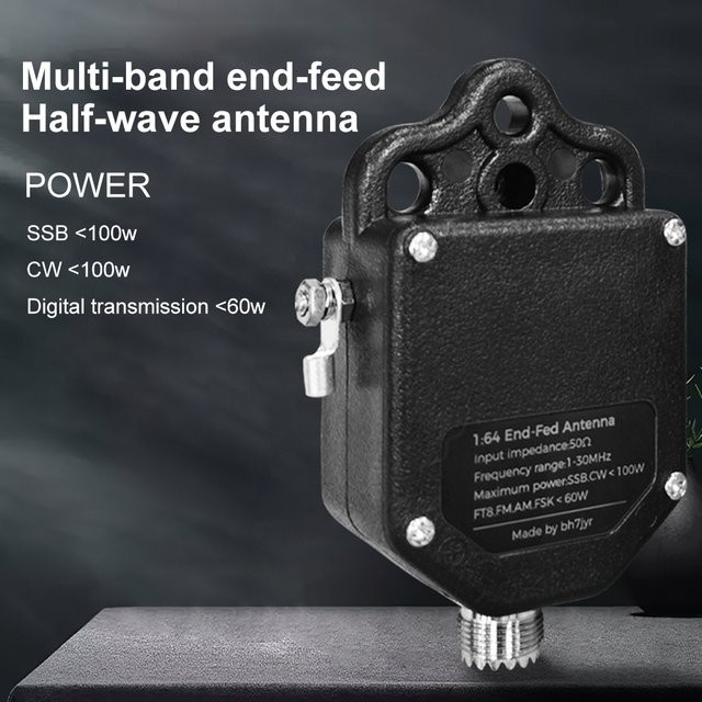 Shunmaii Balun End Fed Antenne 1:64 Schwarz, 100 W, 1–30 MHz, 4-Band & 8-Band HF Antenne für tragbare Anwendungen - Bild 1