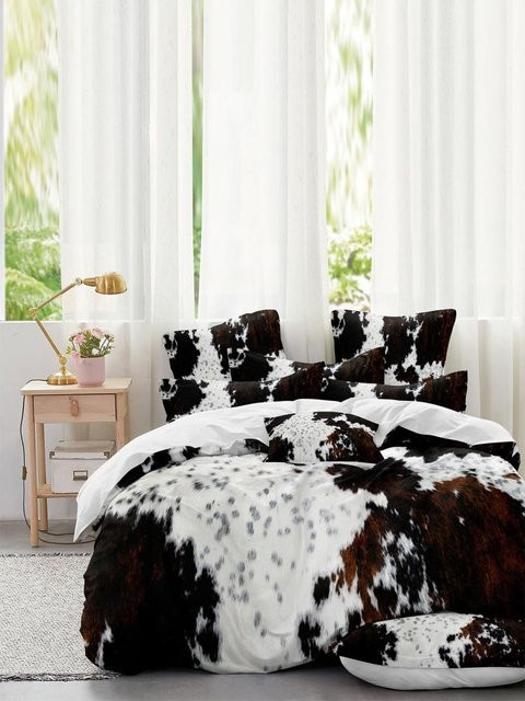 3-teiliges Bettwäscheset Your Warm Home mit Kuhmuster in Weiß, bestehend aus 1 Bettbezug und 2 Kissenbezügen aus Polyester, B/H: 210 x 210 cm, Kissenbezüge: 50 x 70 cm - Bild 1