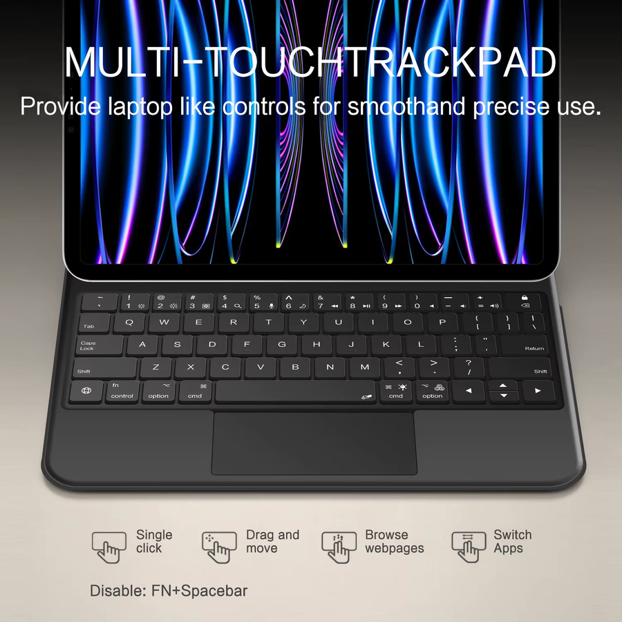 AJIUYU Pogo Pin Magic Tastatur Hülle für iPad Pro 11, iPad Pro 13, iPad Air 10,9 und iPad Pro 12,9 mit Smart PIN Plug&Play Direktverbindung in Schwarz oder Weiß - Bild 4