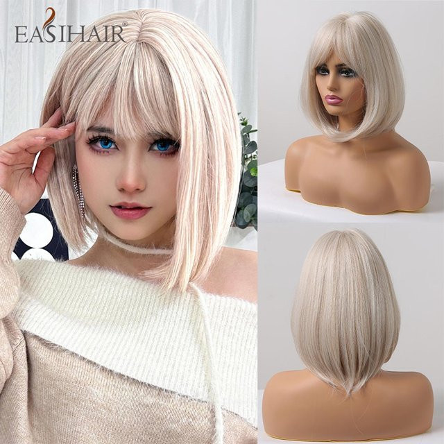 EASIHAIR Perücke, kurzer Bob, blond weiß, synthetisch, mit Pony, Damen - Bild 1