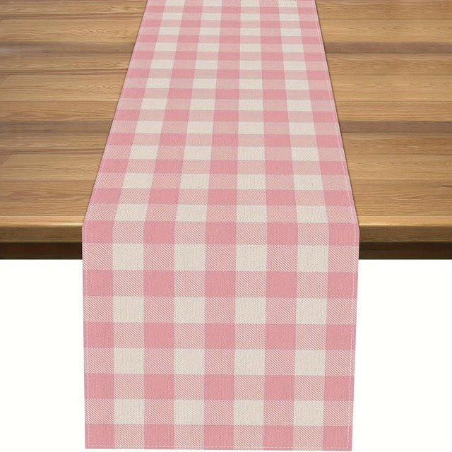 VIKAMA Tischläufer im Bauernhaus-Stil, rosa und weiß kariert, Rechteckig, B/T: 90 x 33 cm - Bild 1