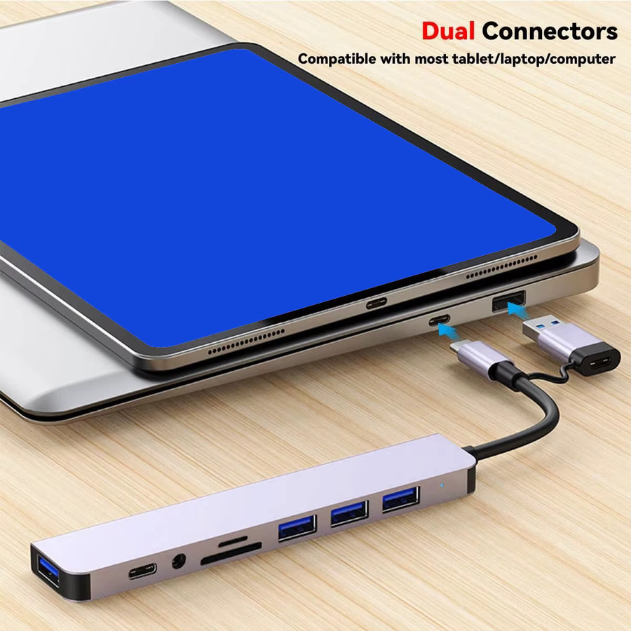 Xiaomi 8-in-2 USB-C-Hub-Expander Multiport-Adapter in Silber mit USB 3.0 und schneller Datenübertragung - Bild 4