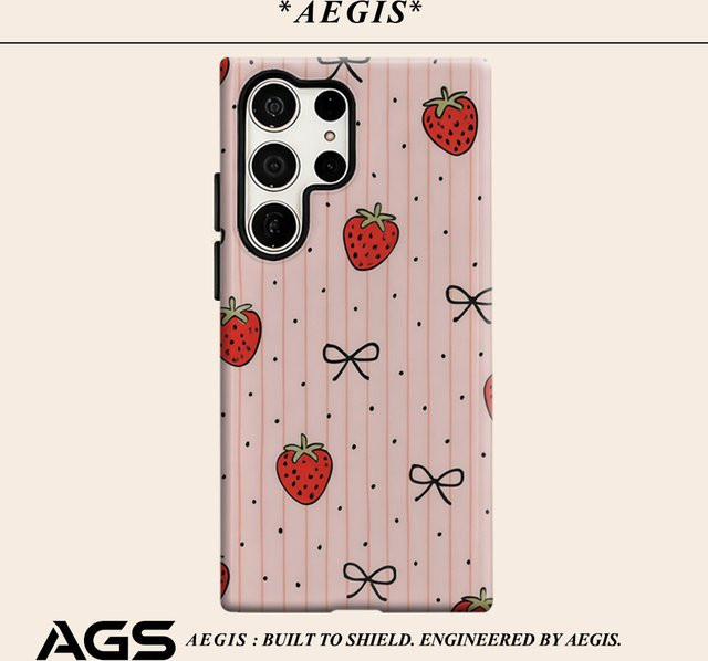 Glänzende Doppelschicht-Handyhülle mit rosa Erdbeer-Streifen für Samsung Galaxy S25 Ultra, S24 und S23 Ultra Plus - Bild 1