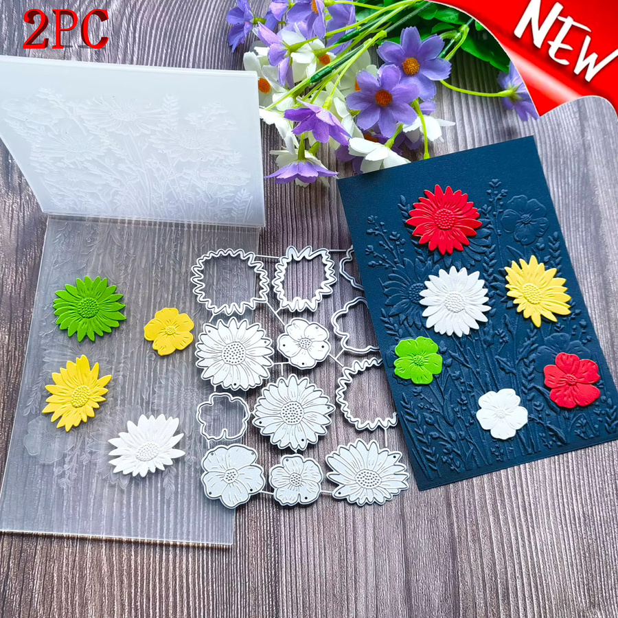 Green Field Blooming Flowers 2-teiliges Set aus 3D-Reliefmappe und Schneidform in Gelb aus Metall - Bild 3