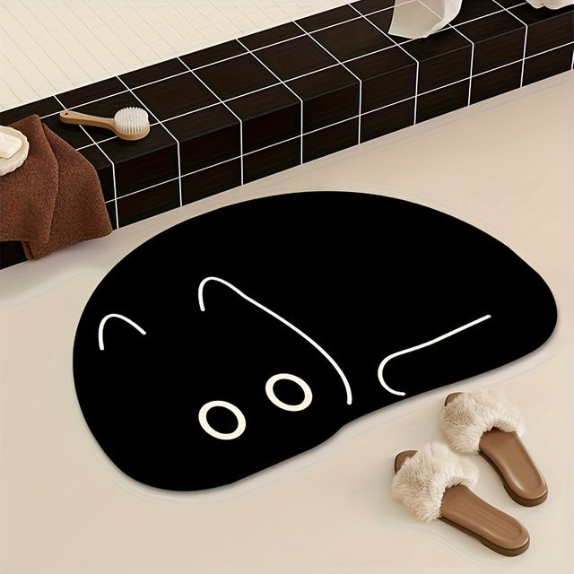 VIKAMA Bodenmatte mit schwarzer Cartoon-Katze als dekorativer Teppich für Küche, Badezimmer, Schlafzimmer oder Wohnzimmer - Bild 1
