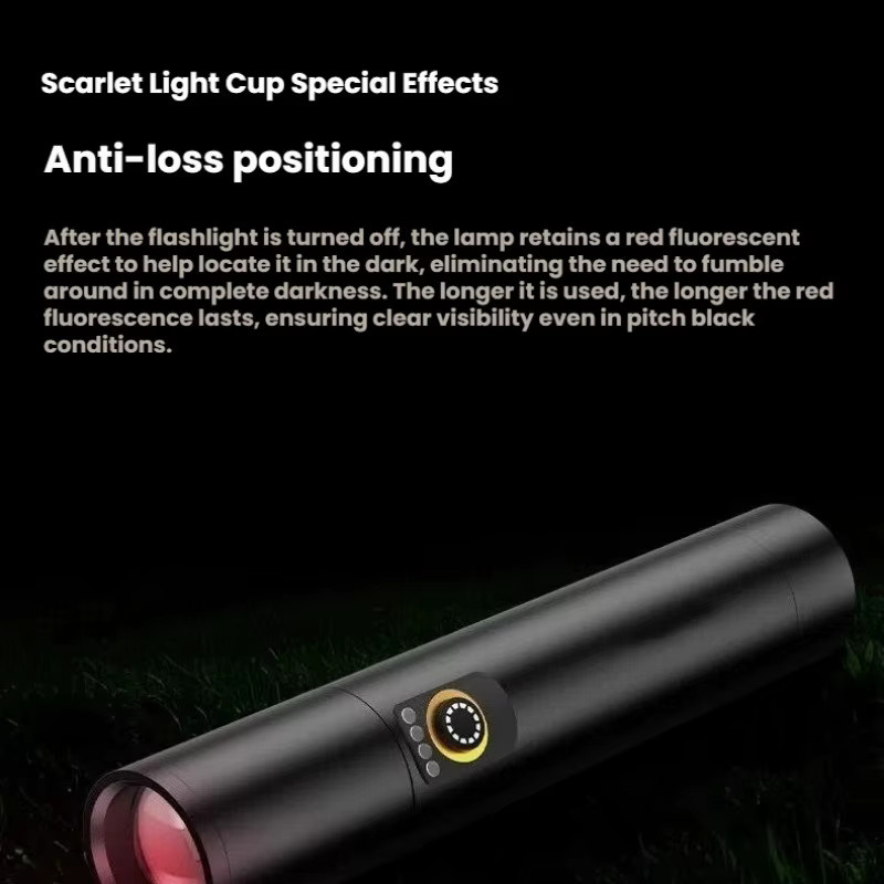 Wasserdichte LED-Taschenlampe aus Aluminiumlegierung mit USB-C-Aufladung und Teleskop-Zoom in Schwarz - Bild 4