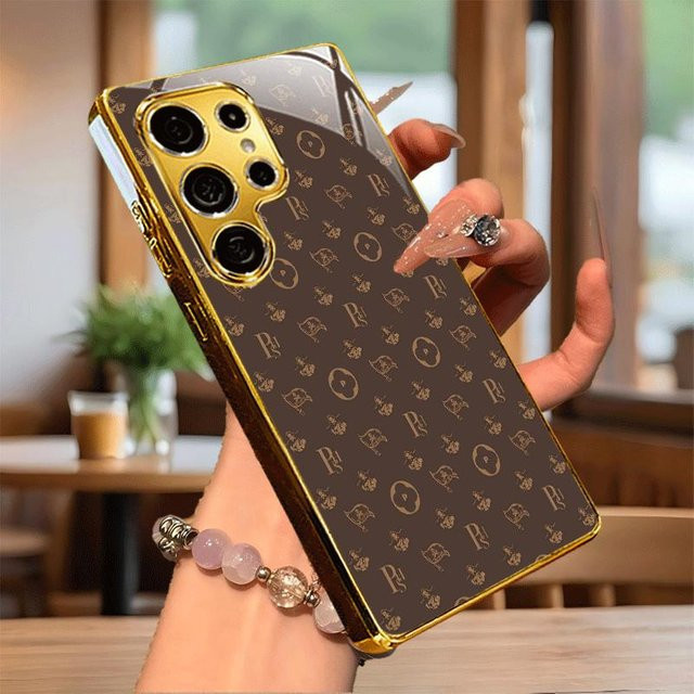 Edle Glas-Handyhülle mit Galvanik-Effekt für Samsung Galaxy S26 S25 S24 S23 S22 S21 FE Ultra Plus in Braun - Bild 1