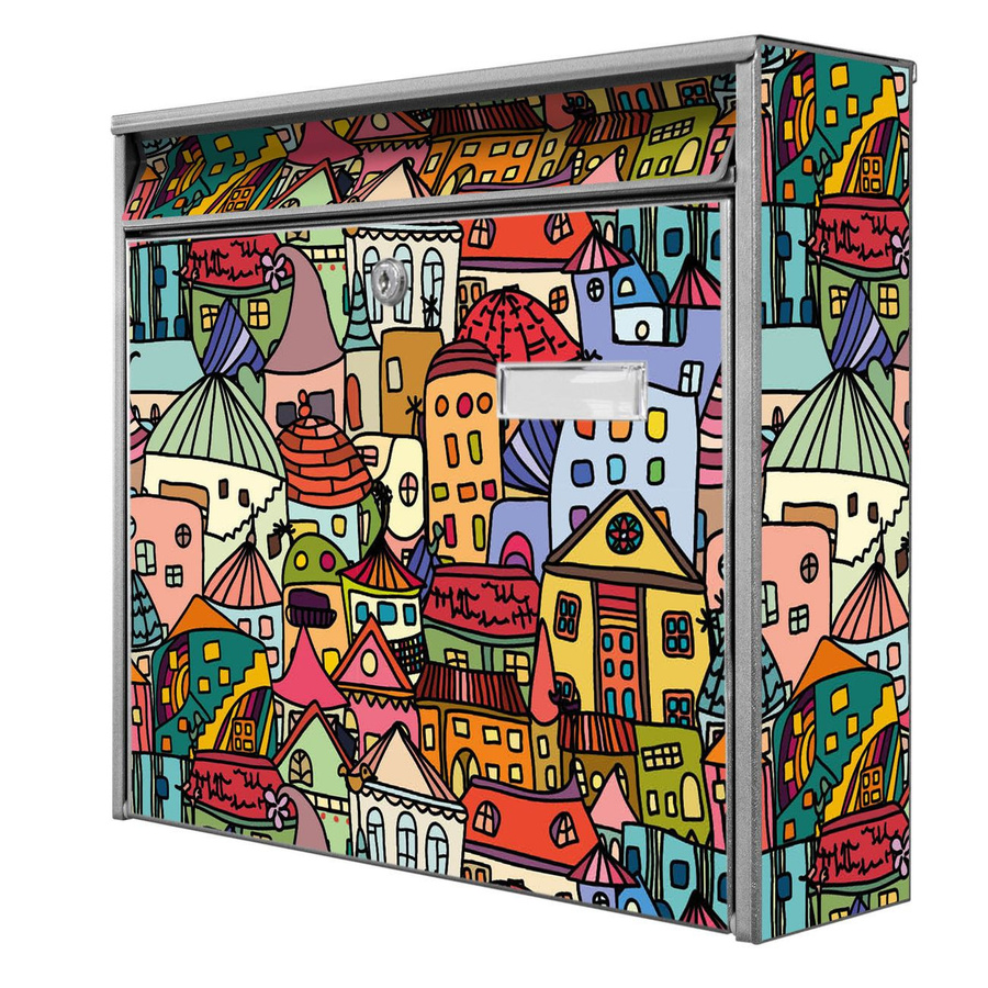 Burg-Wächter Wandbriefkasten silber-grau mit Namensschild Motiv Funky Town B/H/T: 32,0 x 36,0 x 10,0 cm - Bild 1
