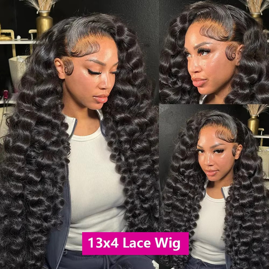 FIUMER Lace Front Perücke, Deep Wave Wasserwelle, Brasilianisch Schwarz - Bild 5