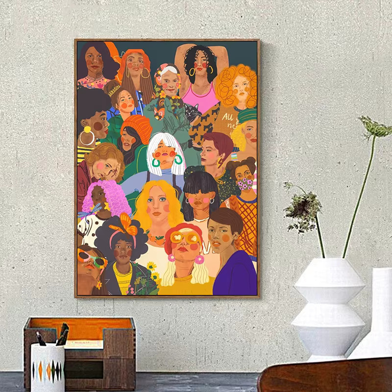 Potdemiel Abstrakte Frau Nordic Poster, Bunte Leinwandmalerei Portrait für dein Wohnzimmer, Mehrfarbig - Bild 2