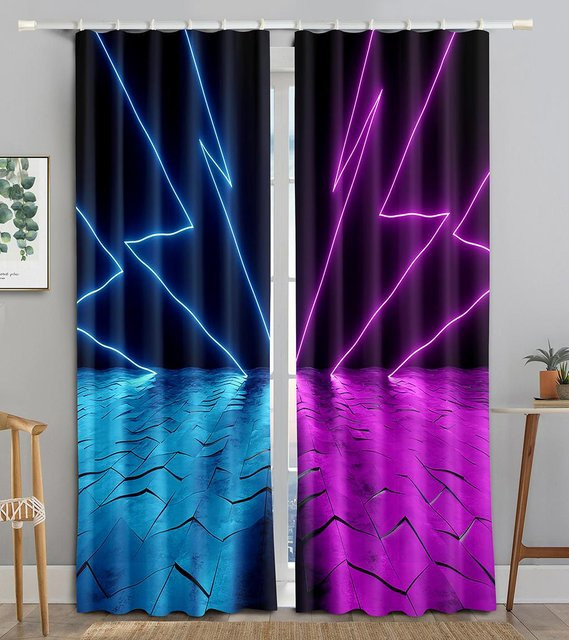 Yiran Furniture Verdunkelungsvorhang mit 3D-Druck Wellen-Design in Multicolour, B: 50 cm, H: 130 cm, 2er-Set mit Ösen - Bild 1