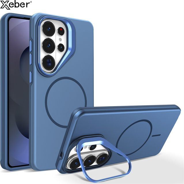 Matte magnetische MagSafe Schutzhülle mit Ständerabdeckung für Samsung Galaxy S26 Ultra S25 S24 S23 Ultra Plus S25FE S24FE S25Edge in Purple und Blue - Bild 1