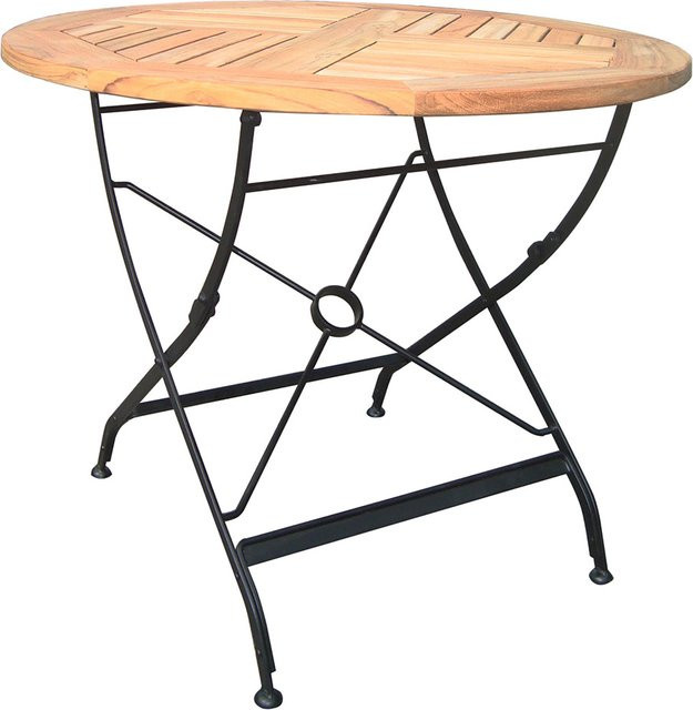 ZEBRA Tisch FLORENCE aus Teakholz und Flachstahl, braun, Ø 90 cm, klappbar - Bild 1