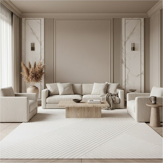 Kadima Design Teppich Kurzflor ILLER in Beige und Weiß mit abstraktem 3D-Design aus Jute, B/T: 200 x 290 cm - Bild 1