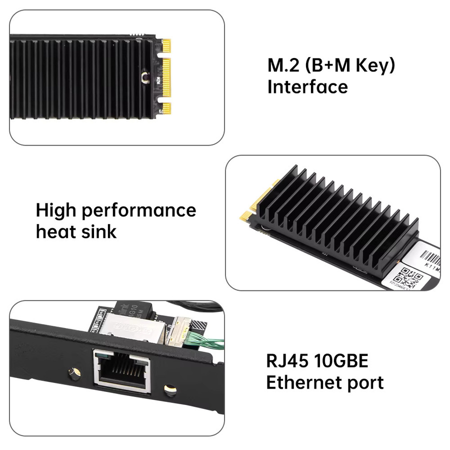 FENVI 10 Gbit/s AQC113 M.2 B+M zu RJ45 Ethernet Netzwerkadapter Single-Port LAN Controller Karte für Desktop-PC und Server, Schwarz - Bild 2