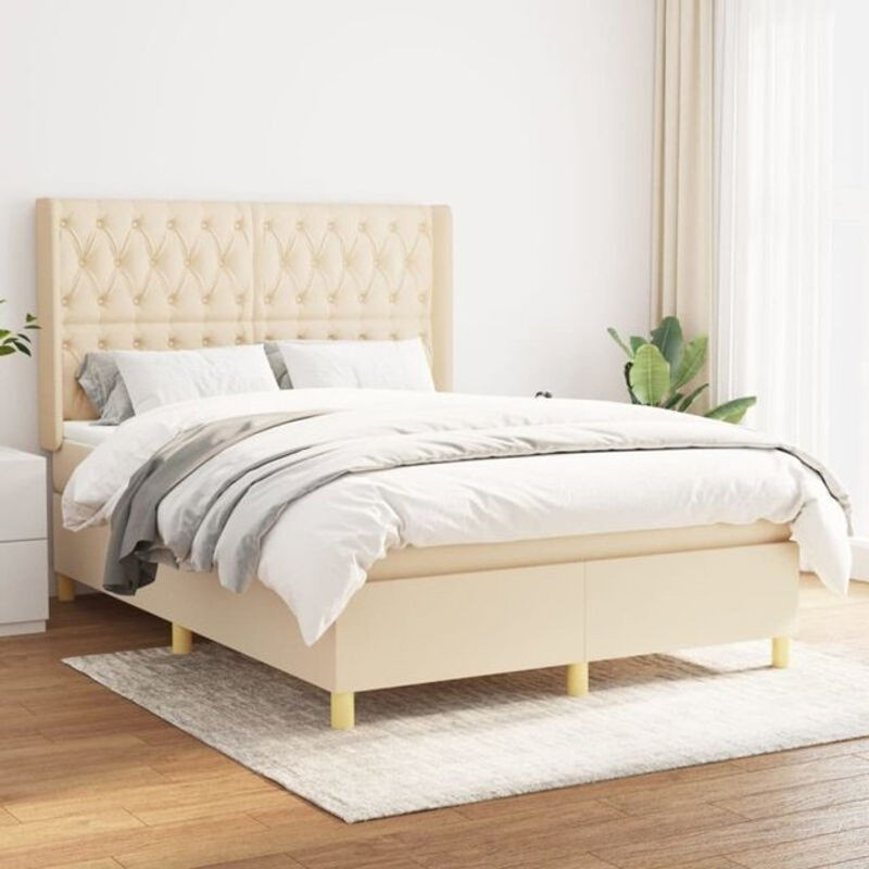 vidaxl Boxspringbett mit Matratze aus Stoff und Massivholz in Beige, B/T/H: 140 x 190 x 147 cm - Bild 1