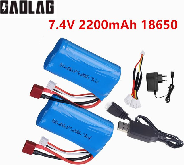 Wltoys Ersatz Akku mit Ladegerät für RC Autos 7,4V 2200mAh mit T-Stecker in Blau - Bild 1