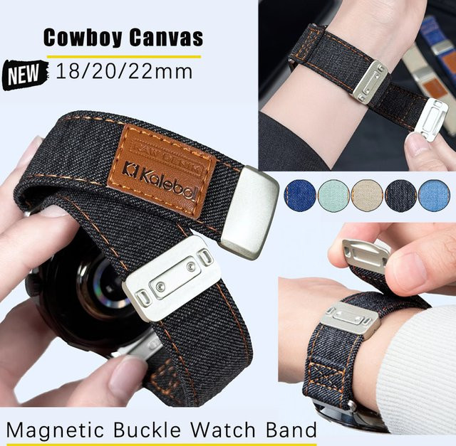 OAKCHARM Uhrenarmband Denim-Canvas, Schwarz, Unisex, 18/20/22 mm - Bild 1