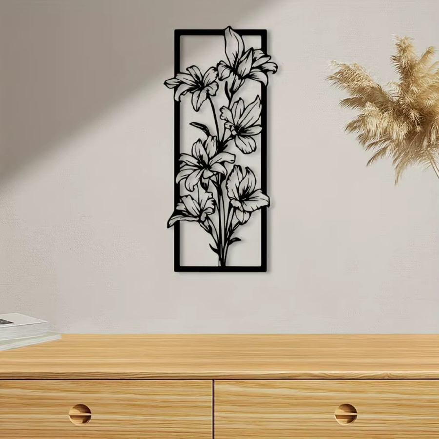 CIFBUY Vintage Lilien-Wandkunst aus Metall in Schwarz für Innen- und Außenbereiche - Bild 2