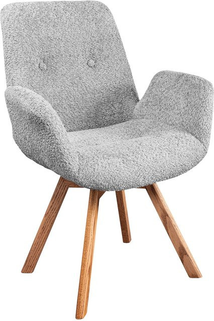 riess-ambiente Drehstuhl BALTIC mit Armlehnen in Grau Bouclé und Eiche Massivholz Beinen im Scandinavian Style - Bild 1