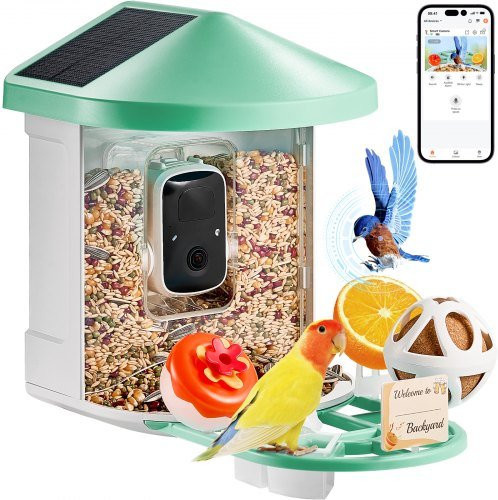 VEVOR Intelligenter Vogelfutterspender mit Kamera, 2K HD KI-Vogelidentifikation, solarbetrieben mit automatischer Aufnahme und Benachrichtigung, inklusive 3 Solarpanels - Bild 1