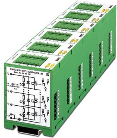 Phoenix Contact EMUG 45- 4REL/KSR-G 24/21 Relaisbaustein, Farbe: grün, Nennspannung: 24 V/DC, Schaltstrom: 6 A, 1 Wechsler, 5 St. - Bild 1