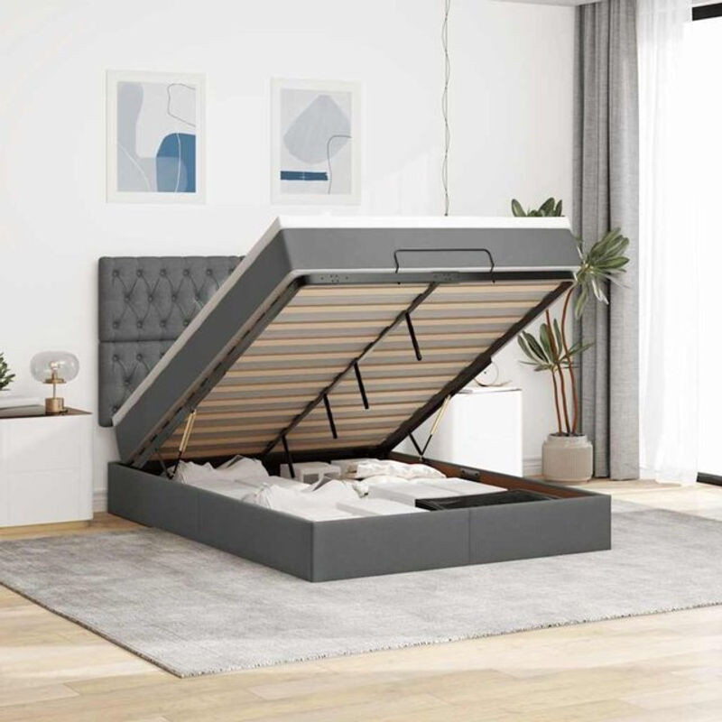 Vidaxl Polsterbett Ottoman mit Matratze und LED-Beleuchtung in Dunkelgrau, B/T: 140 x 190 cm - Bild 1
