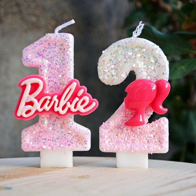 Barbiela Kerzennummer 0–9 in Rosa und Rot mit Pailletten für Geburtstag und Babyparty - Bild 1