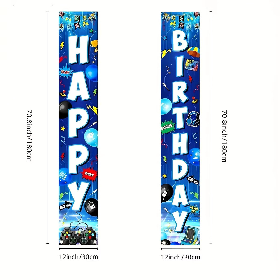 OURFETE Blaues Videospiel-Türbanner mit Gaming-Motiv und Spielcontroller für Kinder-Geburtstagspartys, B/H: 30,0 x 180,0 cm - Bild 6