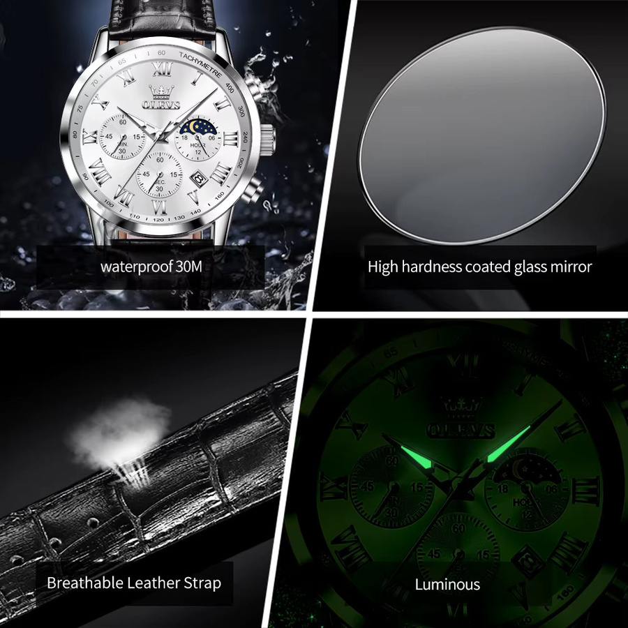 OLEVS Chronograph, Quarz, Leder, Herren - Bild 6