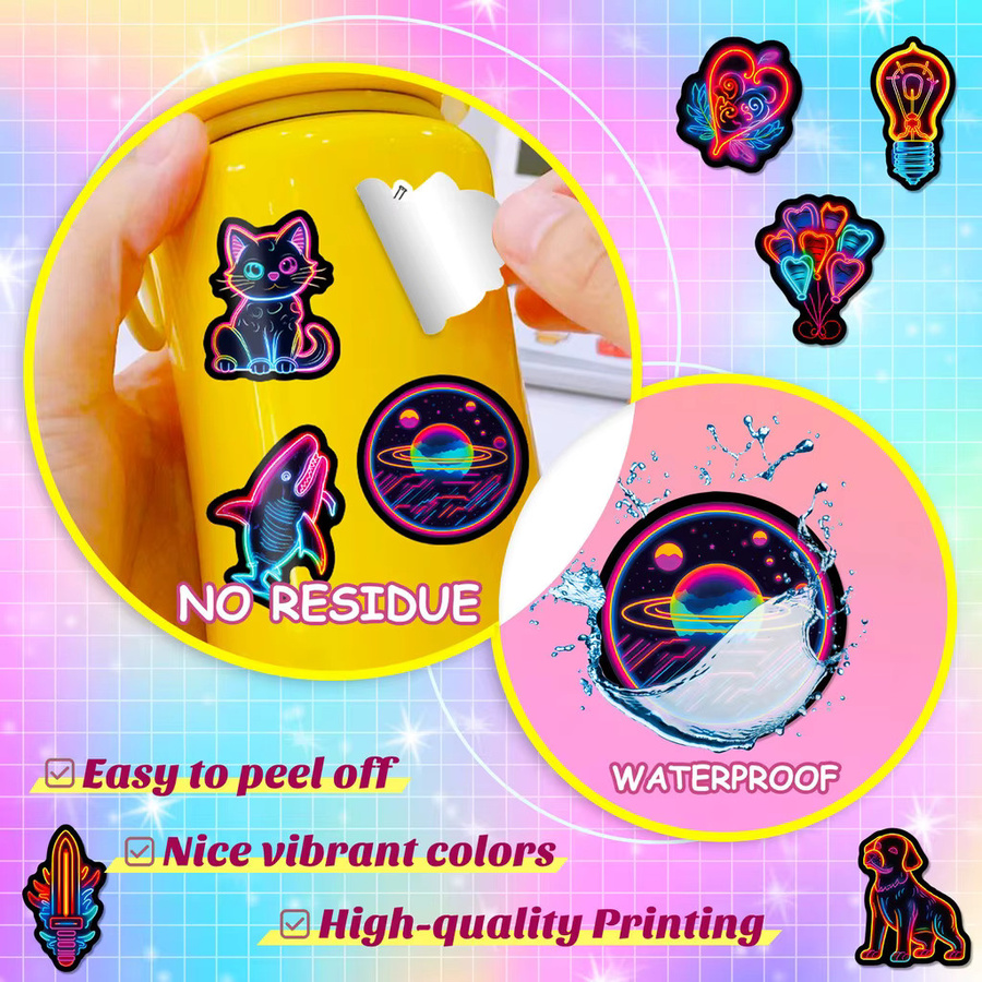 50 Blatt wasserfeste Neon-Pastell-Aufkleber in Multicolour für dein DIY-Projekt von Anime Worlds Store - Bild 4