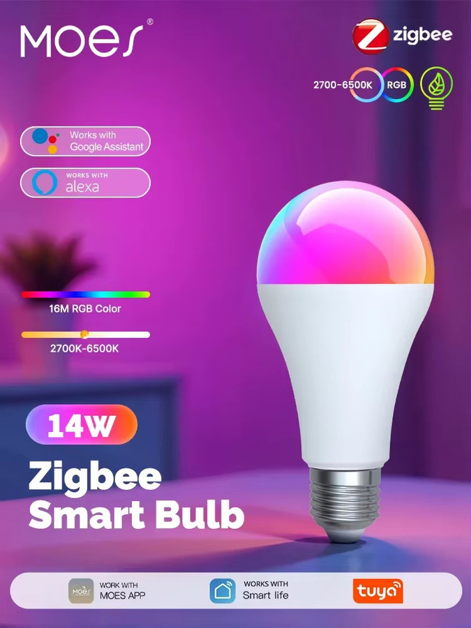 MOES Tuya Zigbee Smart LED-Glühbirne, RGBW, dimmbar, E27, 14 W, Multicolour, kompatibel mit Alexa und Google Home - Bild 5