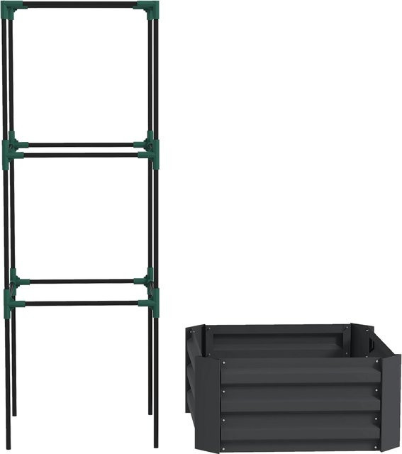 Outsunny Hochbeet mit Rankhilfe aus verzinktem Stahl in Dunkelgrau, höhenverstellbares Gemüsebeet und Pflanzkasten für Garten und Balkon, H x B x T: 140 x 61 x 61 cm - Bild 1