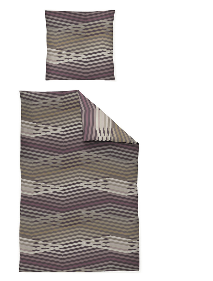 Irisette Palma Mako-Satin Bettwäsche Streifen Retro Natur Beere B/H: 155 x 220 cm mit Kissenbezug 80 x 80 cm - Bild 1
