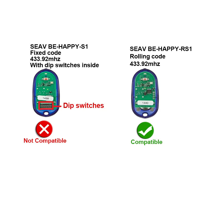 SEAV Rolling Code Garagentor-Fernbedienung 433,92 MHz für BE-HAPPY-RS2 RS1 RS3 und BE-SMART-RS2 RS1 RS3 - Bild 3