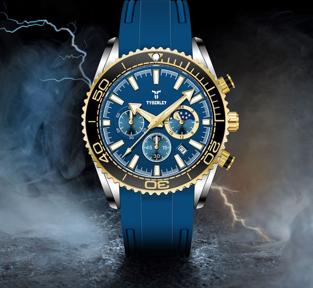 TYBERLEY Chronograph Armbanduhr, Quarz, Silber Schwarz, Silikon, Herren - Bild 1