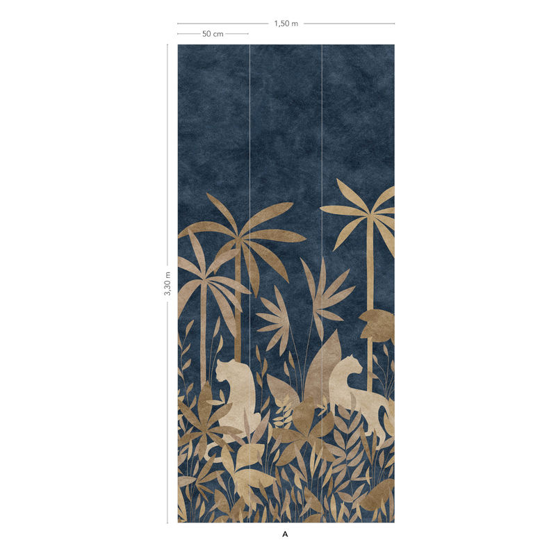 Isidore Leroy Wandtattoo Paradis Des Tigres Dore Mural in Gold, Blau und Beige mit Tiermotiv und floralem Design - Bild 2