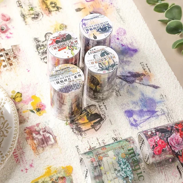 Selbstklebendes Collagenpapier Washi Tape in Multicolour, 1 Rolle, Breite: 6 cm, Länge: 2 m - Bild 1